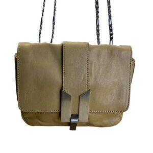 Hype Women’s Tan Leather With Chain Strap & Silver Flap Closure Shoulder Bag